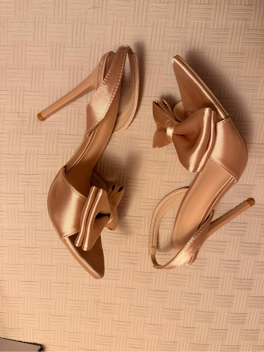 Satin Bow Slingback Stiletto Heels in Rose Gold